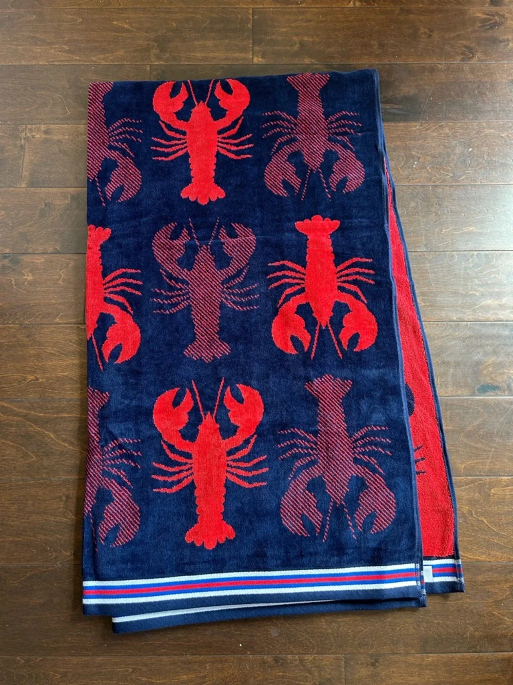 New Home Beach Towel Cotton Lobster print Blue red 40”x72”